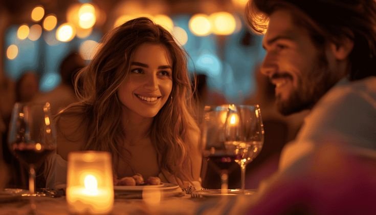 Sepasang Kekasih Sedang Makan Malam Romantis Bersama dengan Aroma Parfum Elegan