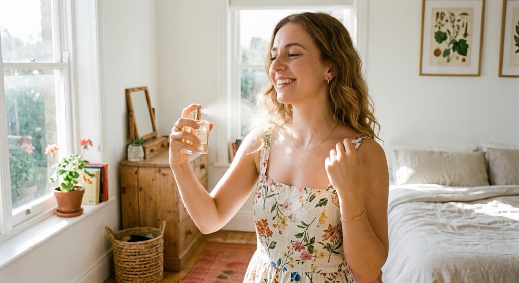 menyemprotkan aroma parfum yang dapat mempengaruhi mood